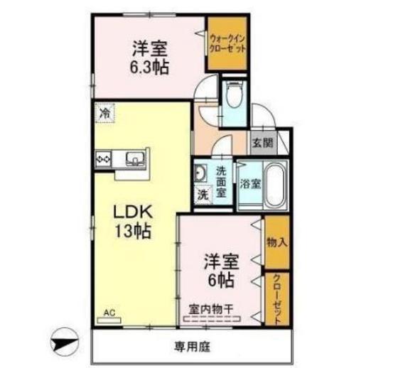 リビングタウン山本B棟(2LDK/1階)の間取り写真