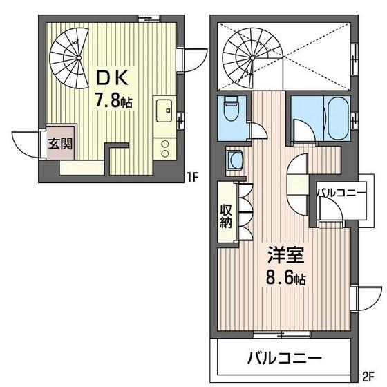 メゾンラフィッツ(1DK/2階)の間取り写真