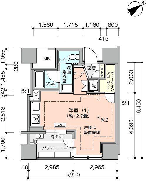 横浜ヴェールタワー(1K/20階)の間取り写真