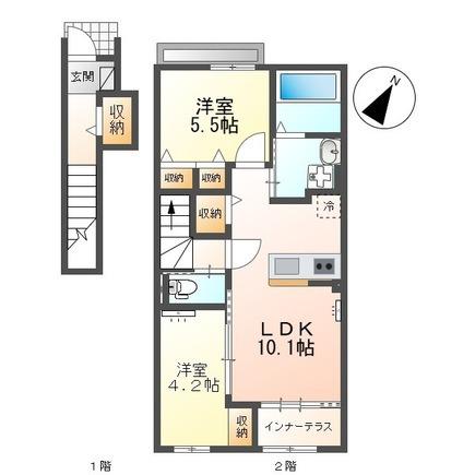 APGヴィラ徳倉B(2LDK/2階)の間取り写真