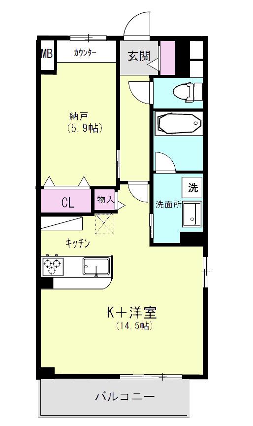 AZURE TORIKAI(1LDK/2階)の間取り写真