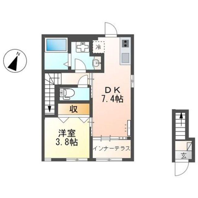 ヴェリテ昭島(1DK/2階)の間取り写真