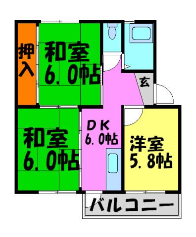 川西松ヶ丘団地2号棟(3K/5階)の間取り写真
