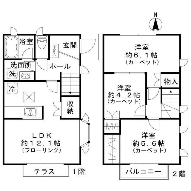 メゾネット小森(3LDK/1階)の間取り写真