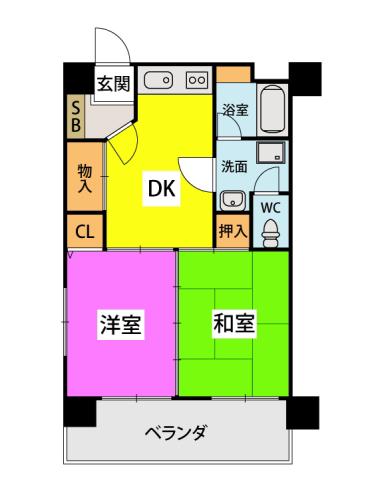 四十川ビル(2DK/9階)の間取り写真