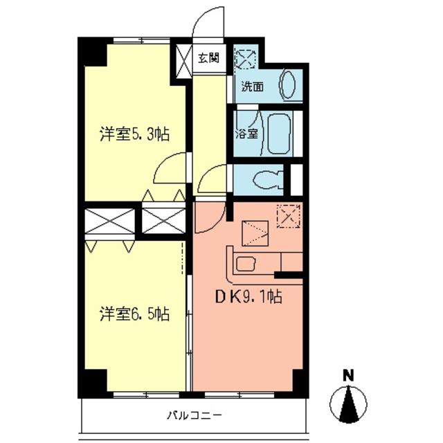 フルーレ向ヶ丘(2DK/3階)の間取り写真