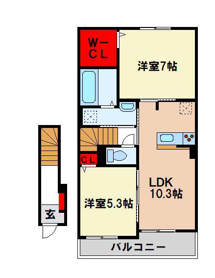 ウィステリアヒルズ I(2LDK/2階)の間取り写真