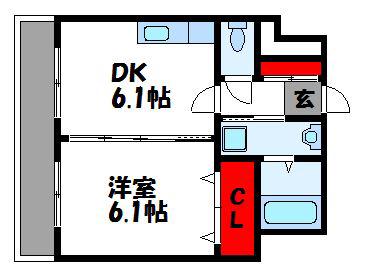 ゲレンデ天神(1DK/2階)の間取り写真
