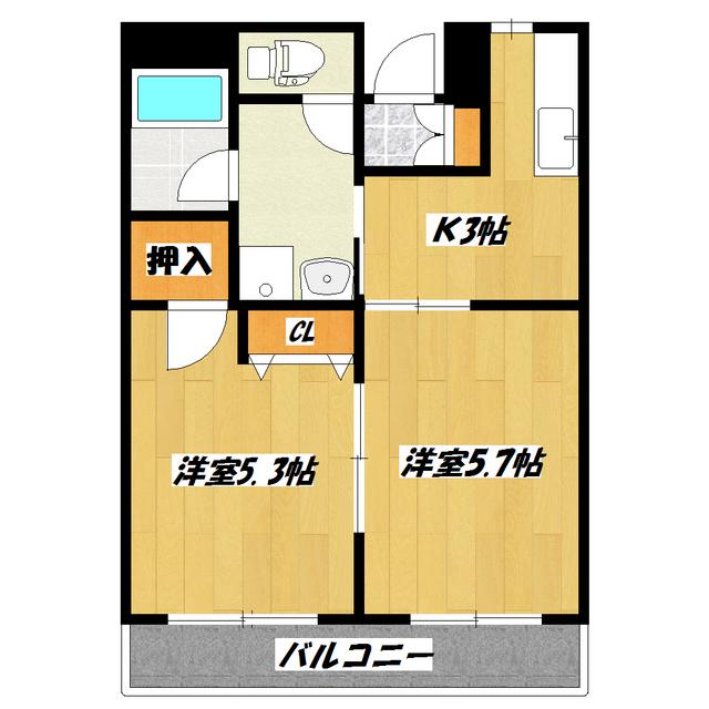 マンションK(2K/3階)の間取り写真