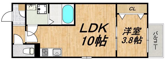 LECOCON岩倉III(1LDK/2階)の間取り写真