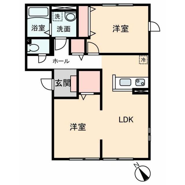 ルミエールI(2LDK/2階)の間取り写真