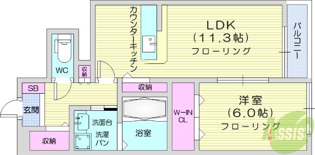 プラムツリーB棟(1LDK/1階)の間取り写真
