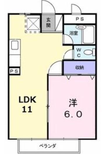 ハイム欠下(1LDK/2階)の間取り写真