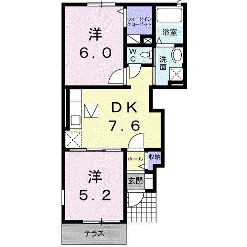 セントラルヤードB(2DK/1階)の間取り写真