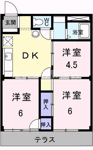 コーポラスタウン白鳥D(3DK/1階)の間取り写真