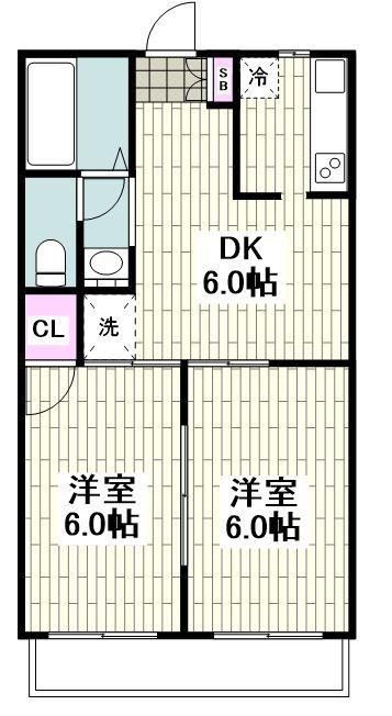 パークサイドヴィレッジ(2DK/2階)の間取り写真