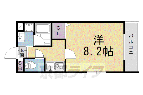 伏見区上中町マンション(1K/3階)の間取り写真