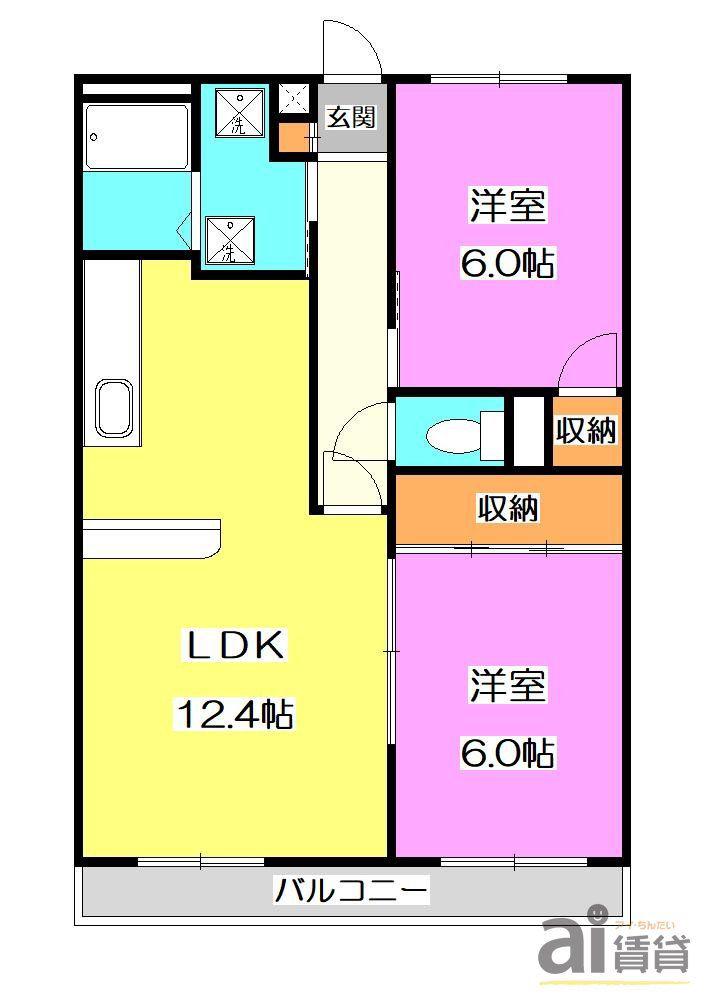 シャンポール狭山(2LDK/4階)の間取り写真