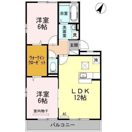 リビングタウン朝田B棟(2LDK/1階)の間取り写真