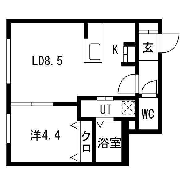 ル・ヌアージュ北円山(1LDK/2階)の間取り写真