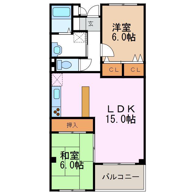 プレジール沢村(2LDK/1階)の間取り写真