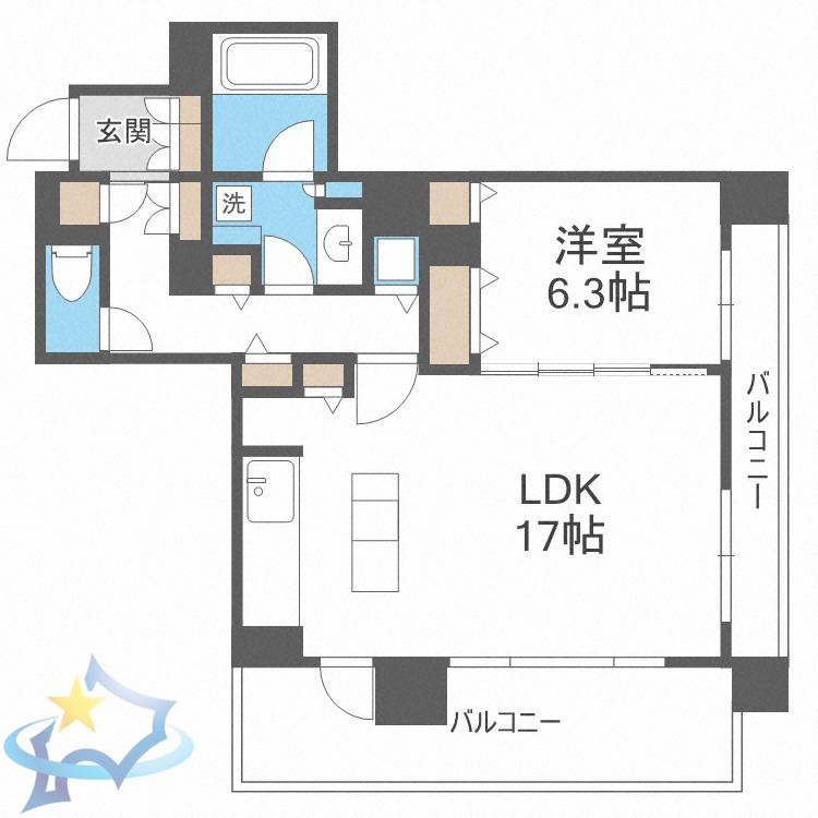 リビオ中島公園アルファタワー(1LDK/6階)の間取り写真