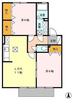 アムールコートI(2LDK/1階)の間取り写真