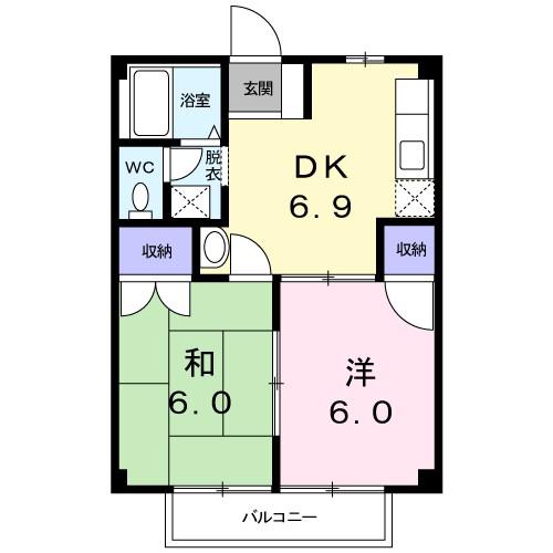 フローラル内藤E(2DK/2階)の間取り写真