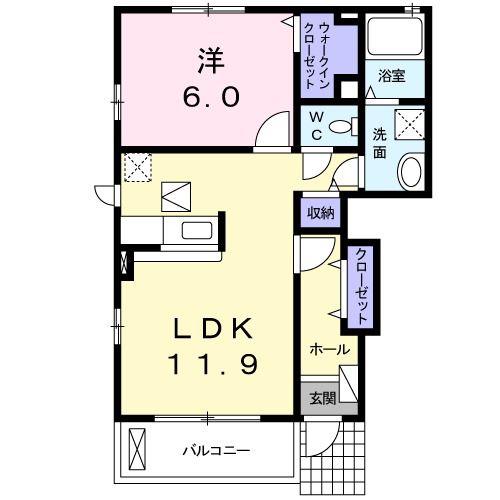はみんぐ プリュネ(1LDK/1階)の間取り写真
