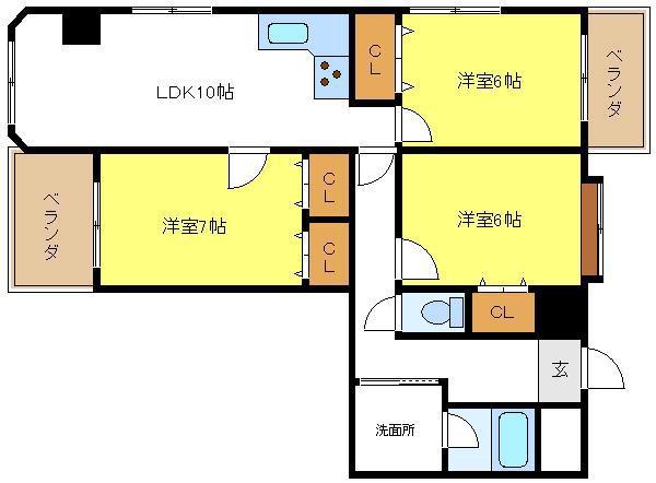 マンシオンタイラ(3LDK/1階)の間取り写真