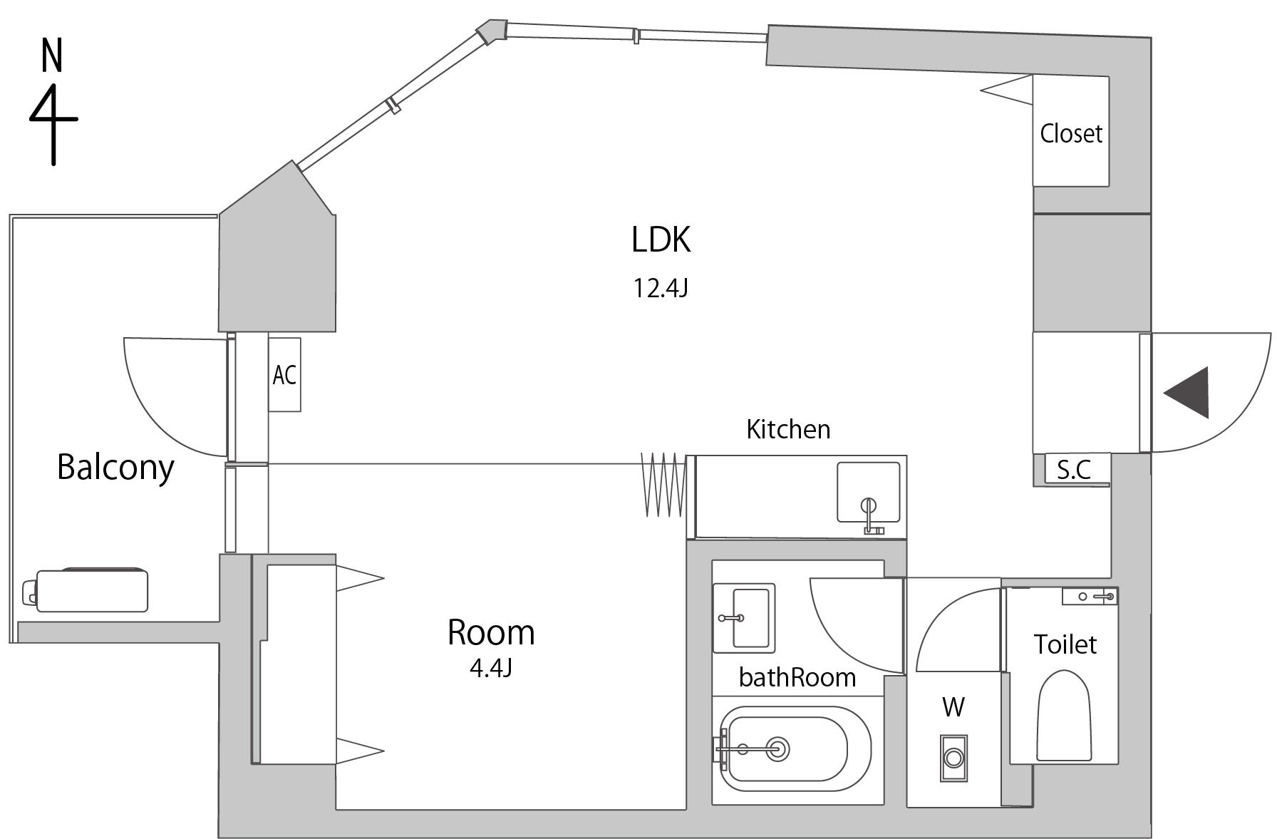 THE ROOM 等々力 イースト(1LDK/2階)の間取り写真