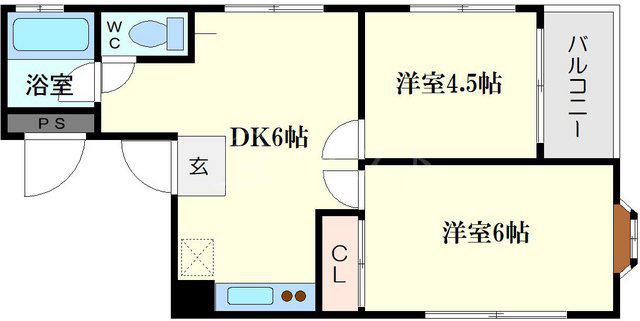 宗川マンション(2DK/7階)の間取り写真