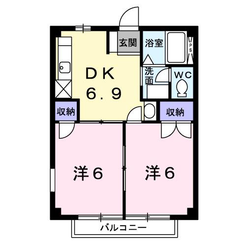 ニューシティ江口(2DK/2階)の間取り写真