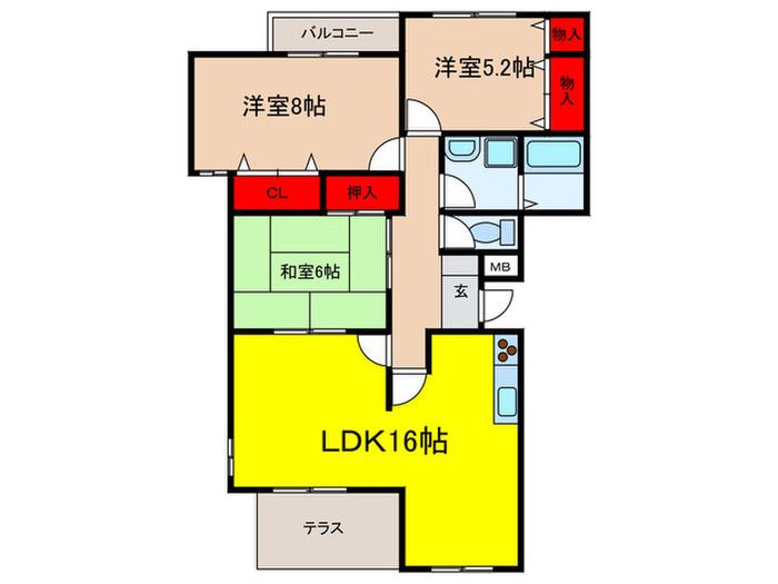 箕面スカイヴィラA(3LDK/1階)の間取り写真
