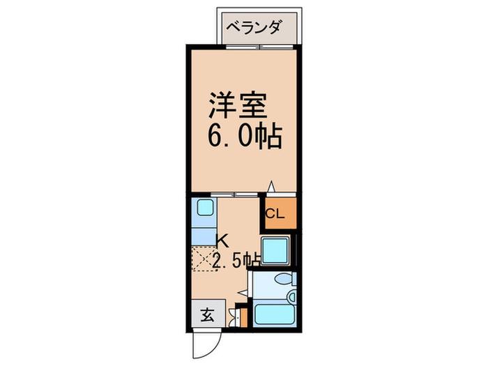 グロースハイツ瓢箪山III(1K/2階)の間取り写真