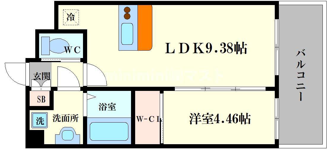 プレジオ難波EURO(1LDK/14階)の間取り写真