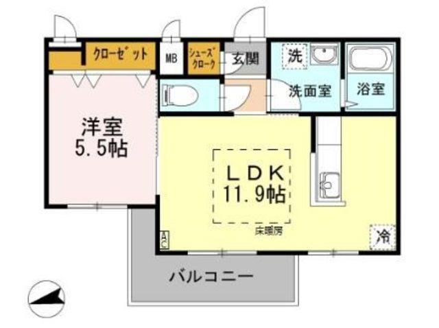 ベルメゾン尾山台駅前(1LDK/5階)の間取り写真