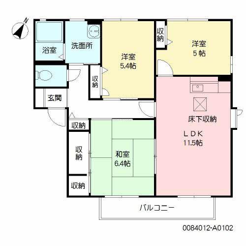 ディアス西天神(3LDK/1階)の間取り写真