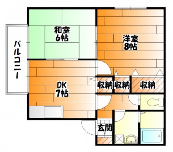アンリバーハイツB(2DK/1階)の間取り写真