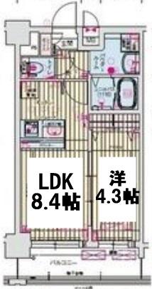 プレサンス名古屋ルクソリア(1LDK/11階)の間取り写真