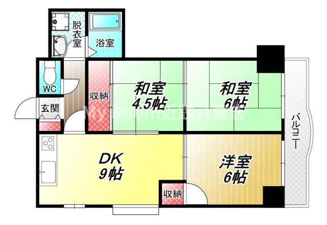 北本町プラザI(3DK/5階)の間取り写真