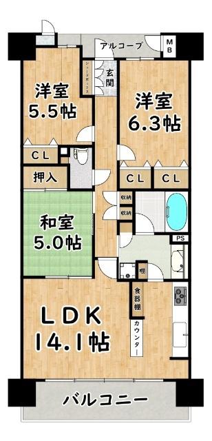 リバーガーデン出来島(3LDK/9階)の間取り写真