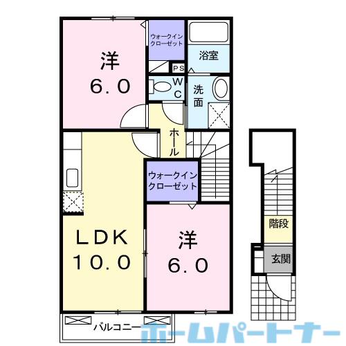 セント・フローラC(2LDK/2階)の間取り写真