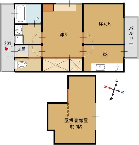 梅ヶ谷ハイツ(2K/2階)の間取り写真