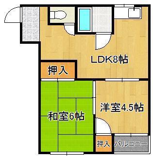 槻田コーポA棟(2LDK/3階)の間取り写真