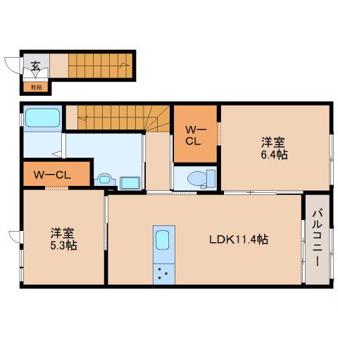 オリエンテウーノ(2LDK/2階)の間取り写真
