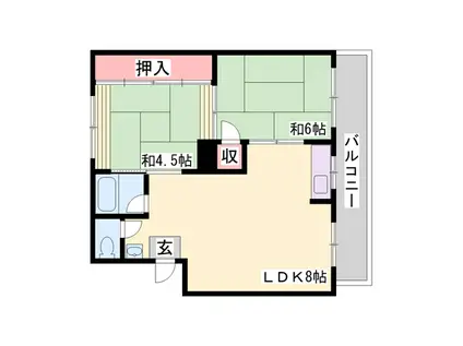 ジョイフル鈴蘭台B棟(2LDK/4階)の間取り写真