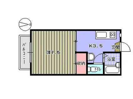仙台市地下鉄東西線 連坊駅 徒歩15分 2階建 築34年(1K/2階)の間取り写真