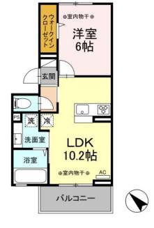 ヒルズ国母(1LDK/2階)の間取り写真