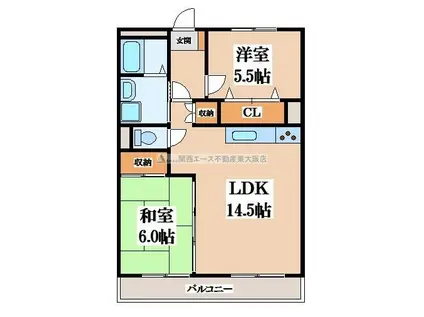 阪奈ローレルハイツ(2LDK/3階)の間取り写真